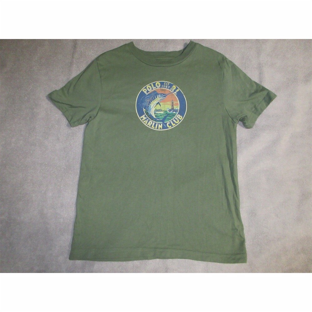 Polo Ralph Lauren Boys Green Marlin Club Graphic Crew Neck Jersey T-Shirt Size 7